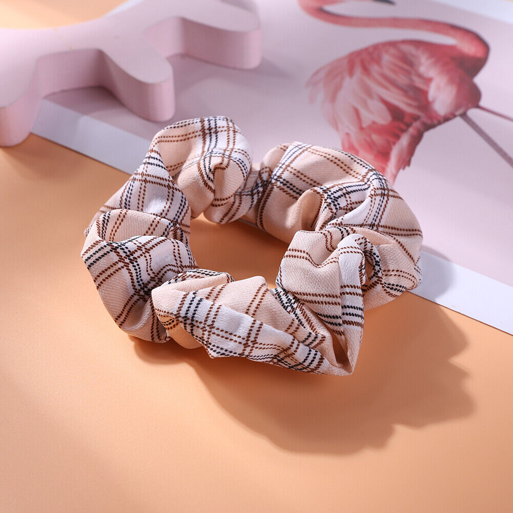 Hair Scrunchies Plaid Women Elastic Ponytail Holder Hair Ties Rope (Khaki)