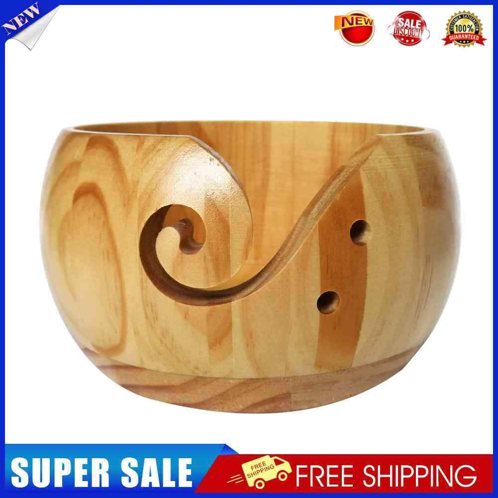 Wooden Yarn Bowl Handmade Knitting Wool Storage Crocheted Organizer (A)