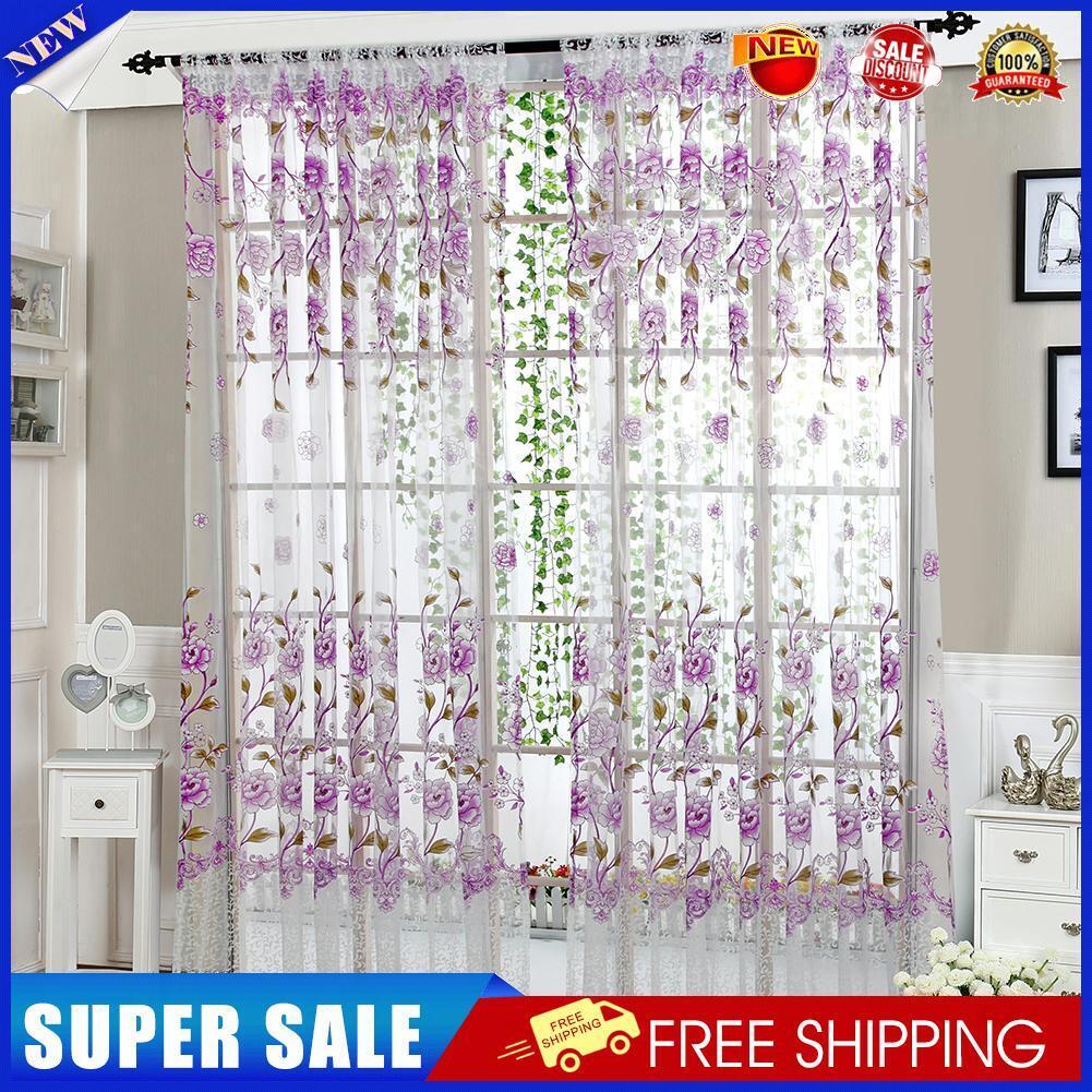 Peony Curtain Living Room Bedroom Home Door Window Curtain (Purple)