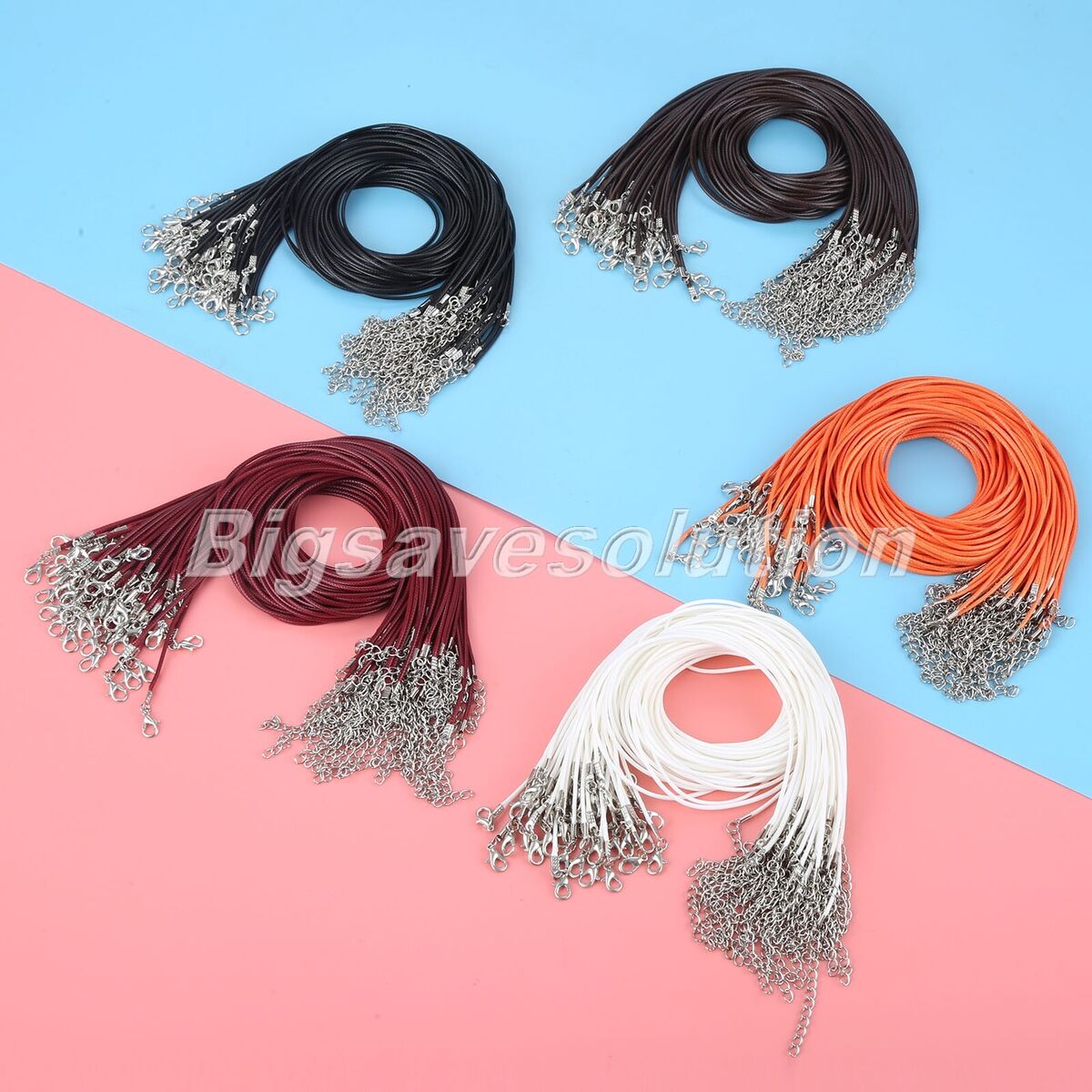 50Pcs/lot Waxed Necklace Chain Jewelry Making Clasp Rope Cord 5 Colour Fashion