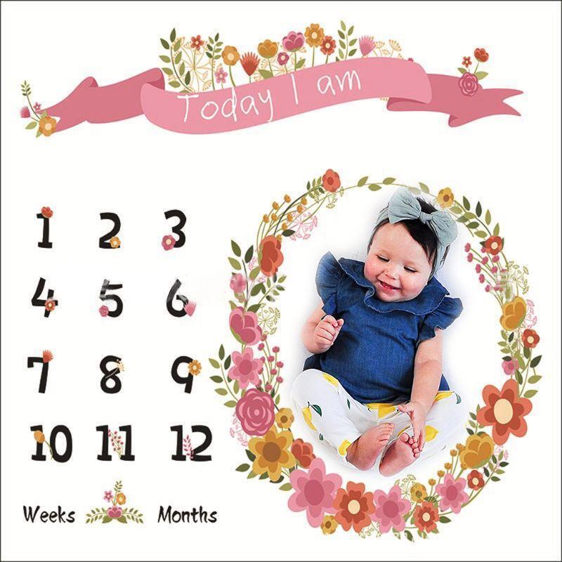 Milestone Blanket Baby Cartoon Wreath Infants Monthly Photo Props Accessories