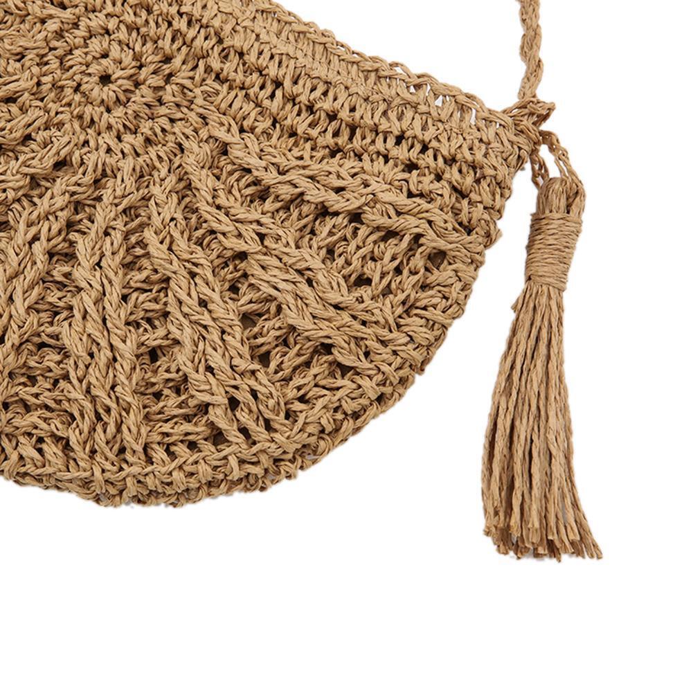 Tassels Beach Messenger Handbag Women Girl Crochet Straw Shoulder Bag/Khaki