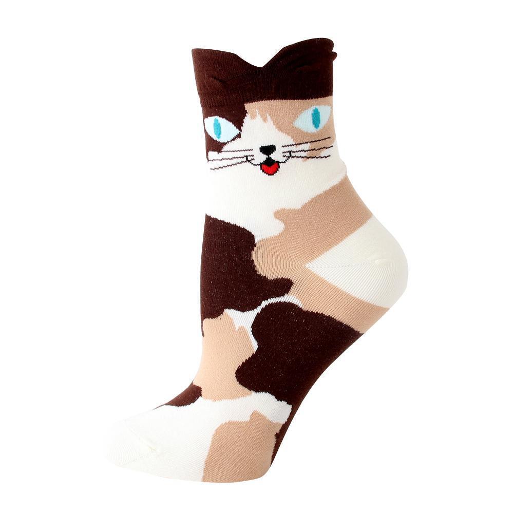 4 Pairs Cotton Ankle Socks Women Girl Autumn Winter Cartoon Cat Print Socks