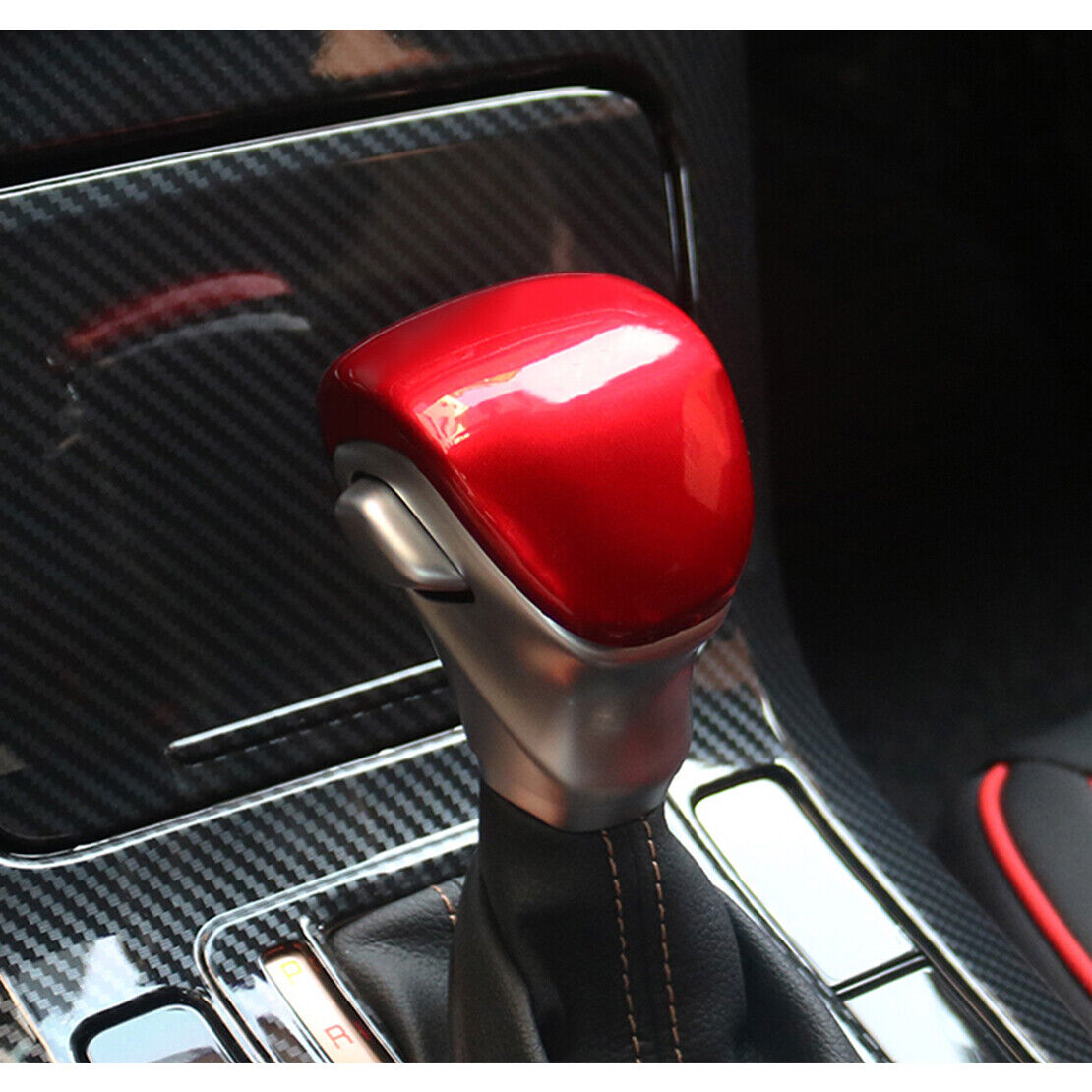 Red ABS Interior Gear Shift Knob Cover Trim Fit For Kia Soul 2020-2021