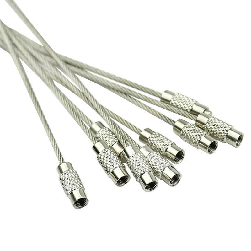 10Pcs Screw Locking Stainless Steel Wire Keychain Key Ring Cable Outdoor Hiking