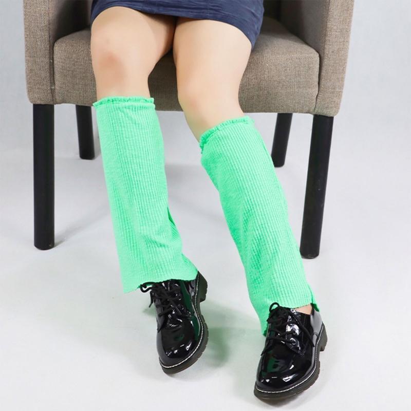 Women Harajuku Ribbed Knit Leg Warmers Gothic Neon Green Loose Foot Cover Socks