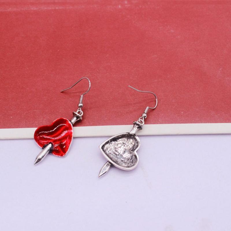 Red Dripping Oil My Heart is Hurt Heart-shaped Weird Earrings Halloween Party