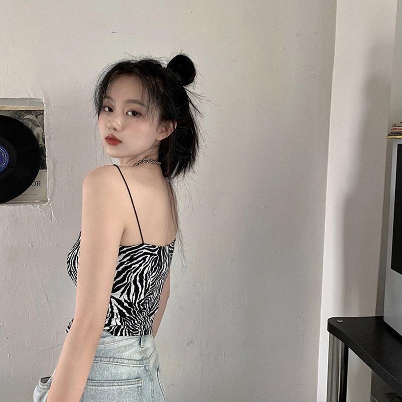 Fashion Tank Top Sleeveless Spaghetti Strap Cami Zebra Print Camisole for Summer