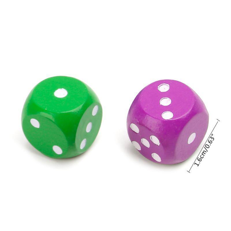 Set of 5 Large 16mm Round Corner Wooden Dice (5 Colors with dots)