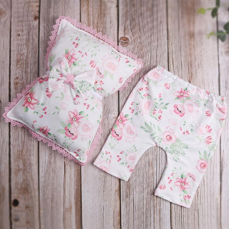 Newborn Photography Props Outfits 1Set Baby Girls Printed Bowknot Headband Kit