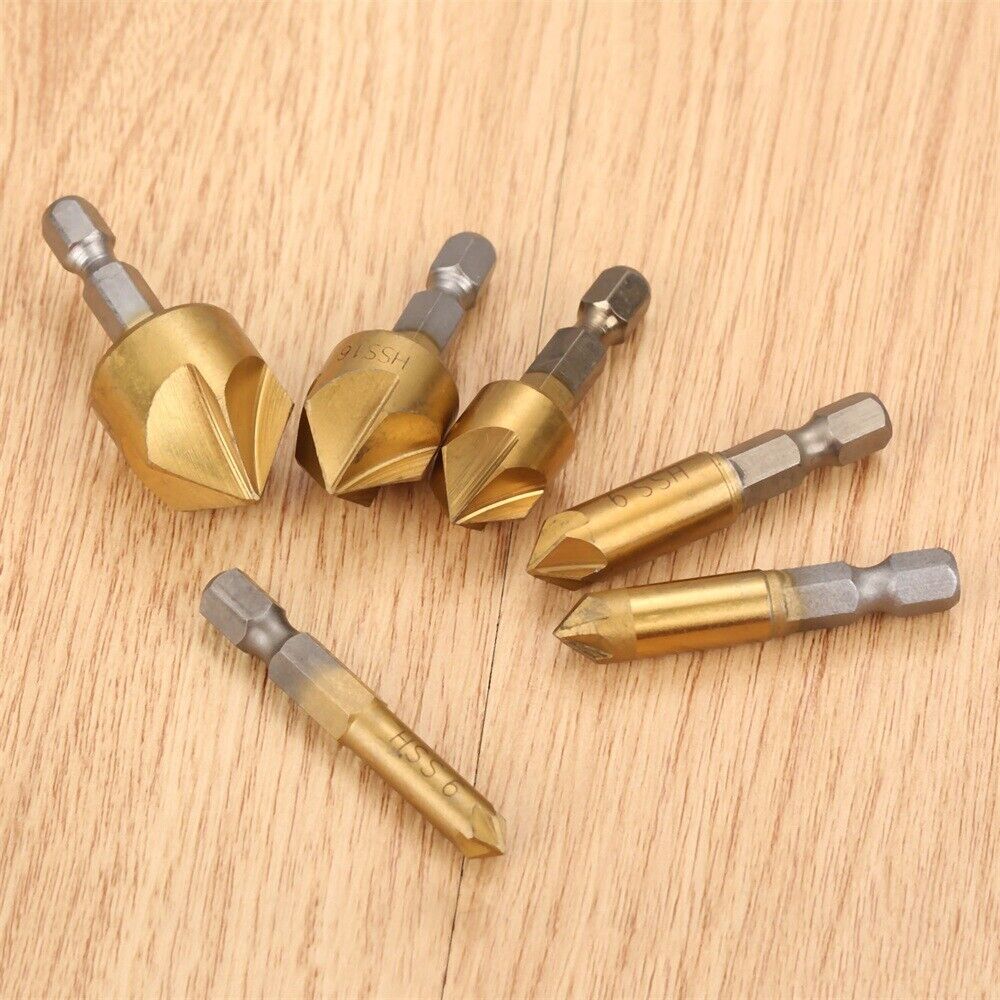 Durable 6pcs 6-19mm Drill Bits Countersinking Chamfering Deburring Cutter Tool