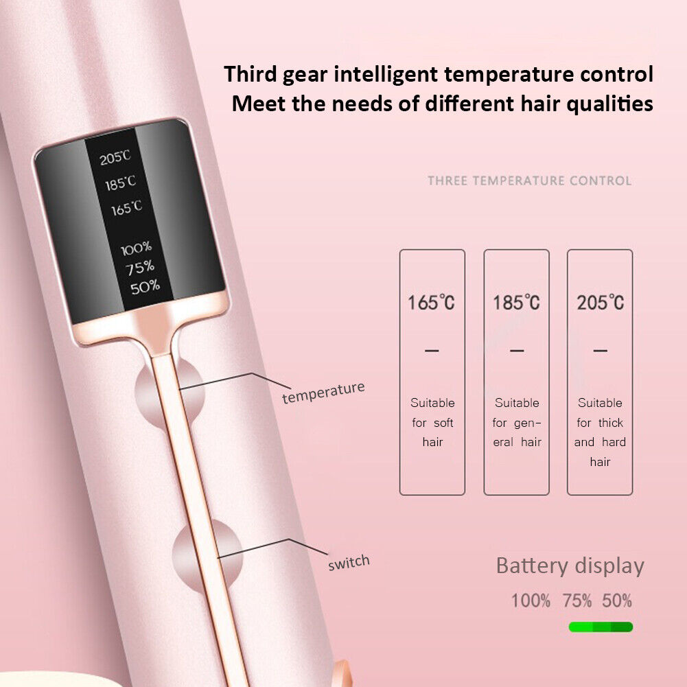 Cordless Hair Straightener Curler Fast Heating Thermal Flat Iron (Pink)