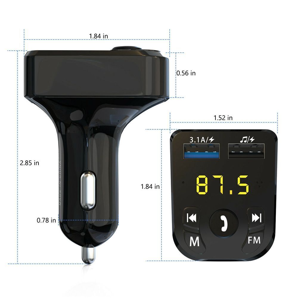 12/24V AUX 2USB Hands-Free 5.0 Car Wireless FM Transmitter Adapter PD Charger
