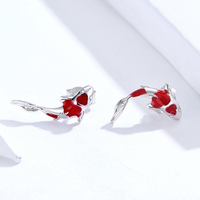 Lucky Koi Red Enamel Stud Earrings Fish Ear Studs Valentine's Day Jewellery Gift