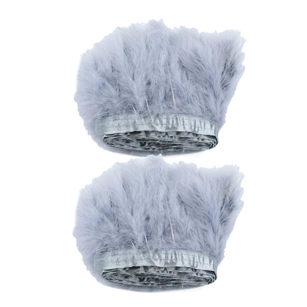 2m Turkey Feather Fringe Trims Lace Ribbon Sewing Decoration gray 2PCS