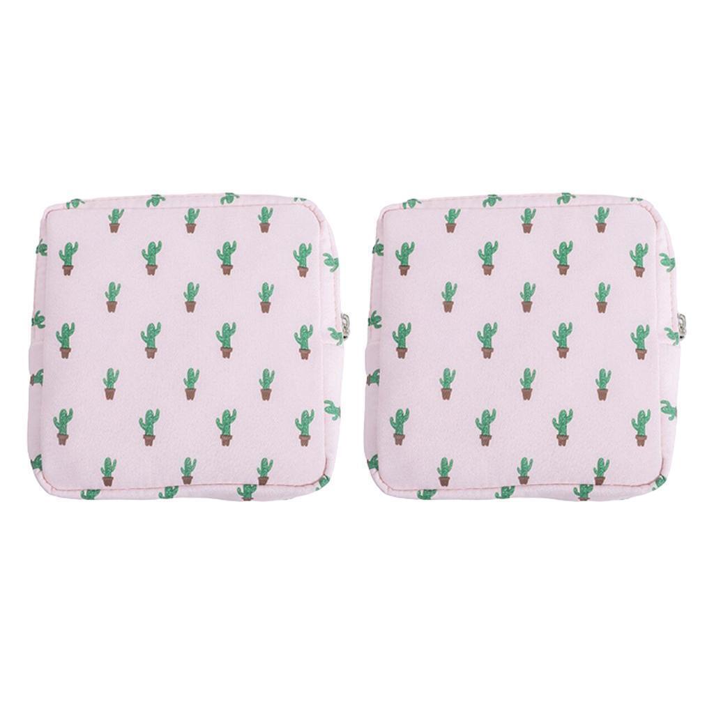 2pcs Sanitary Napkins Bag Zipper Tampons Collect Bags Pouch Organizer Cactus