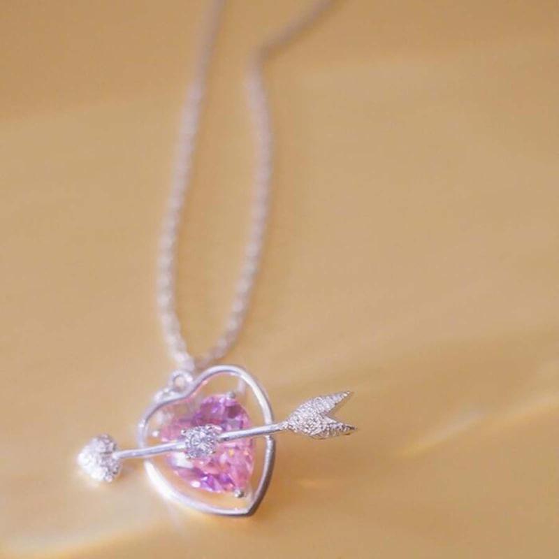 Simple Design Arrow Pink Crystal Necklace Fashion Jewelry Heart Necklace Jewelry