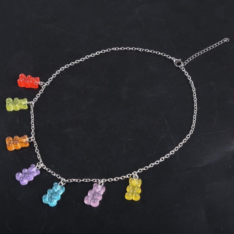 Colorful Transparent Bear Pendant Necklace Animal Choker Necklace for Women Girl