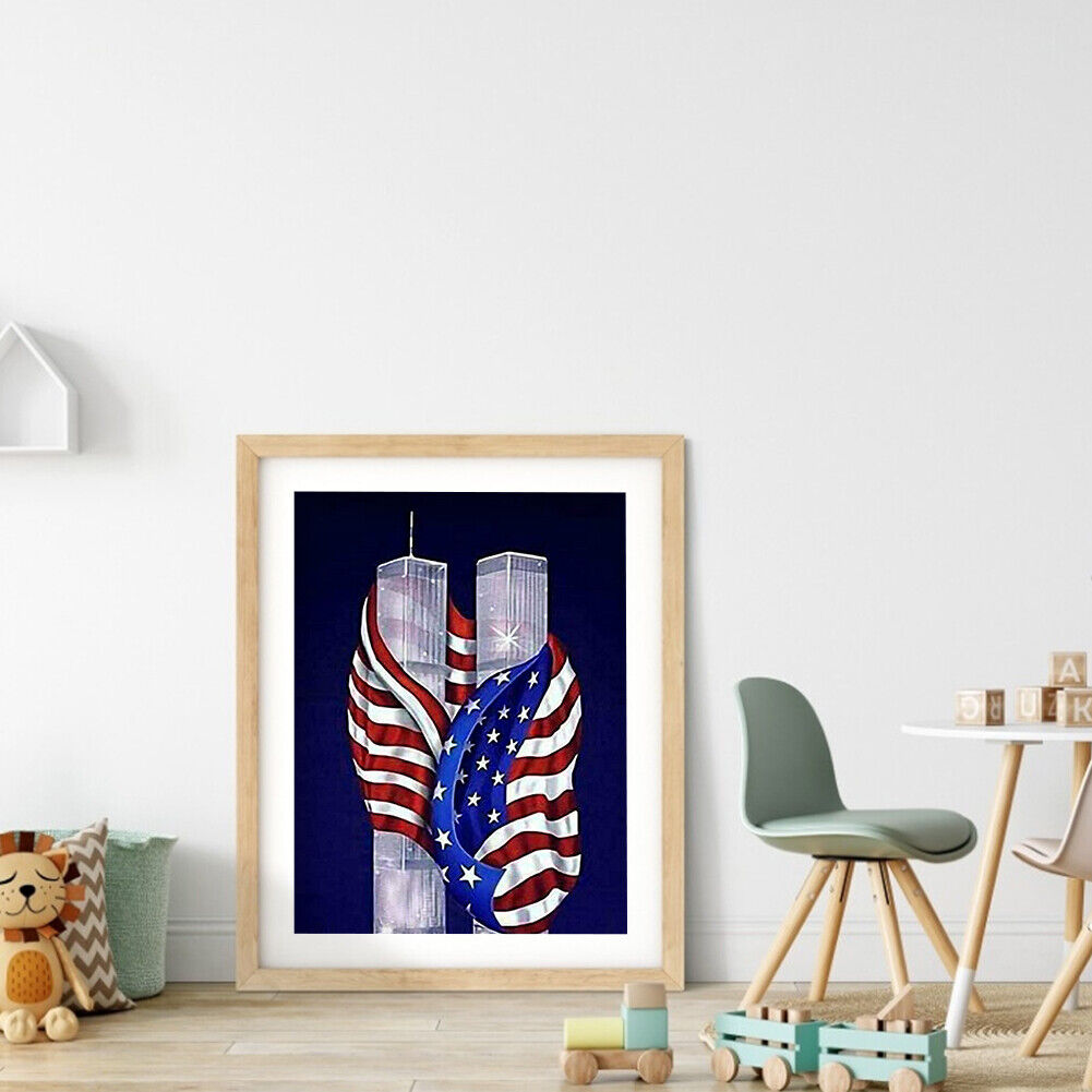 Diamond Painting DIY Flag Twin Tower Full Square Drill Rhinestone Picture