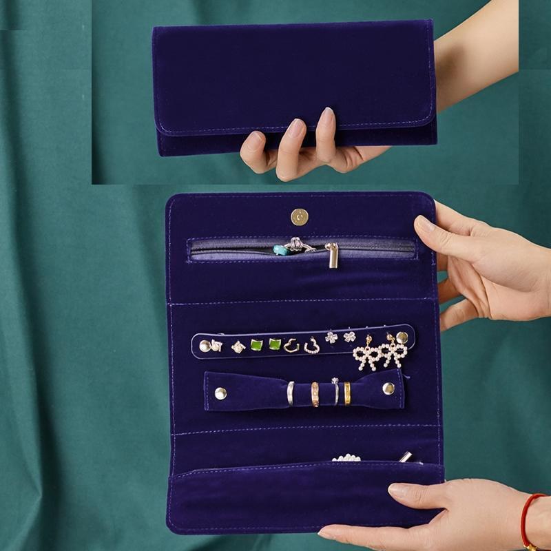 Women Portable Travel Velvet Jewelry Storage Roll Bag RingsOrganizer Case Pouch