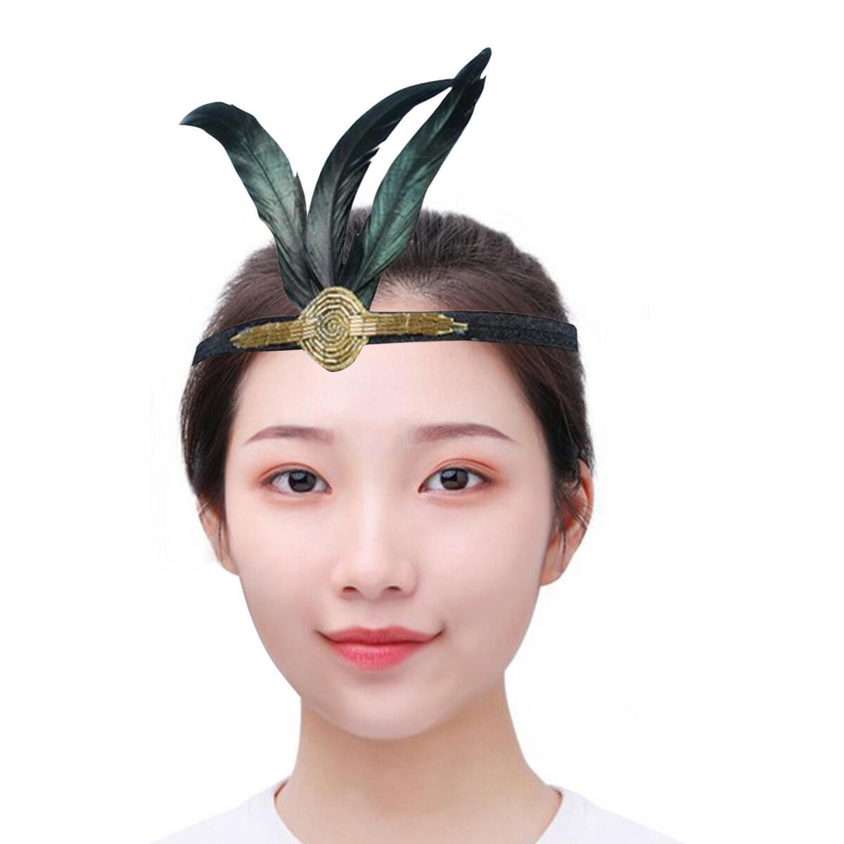 1920S Black Feather Flapper Applique Headband for Cos Play Costume One Size Fits