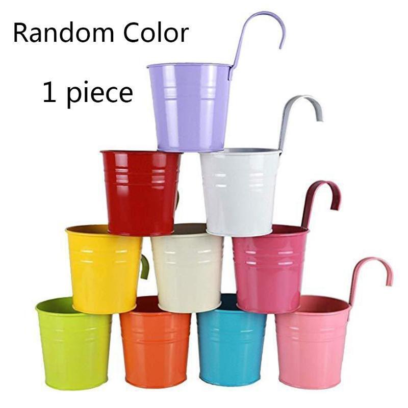 Iron Bucket Flower Pot with Hanging Hook Handle Small Garden Plant Vase Balcony