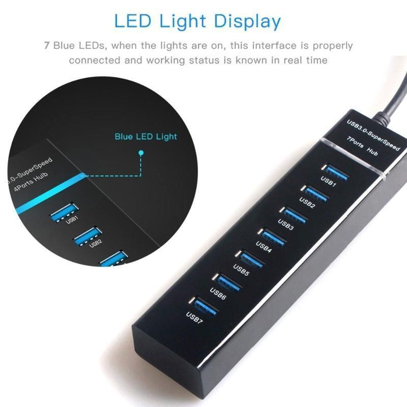 High Speed USB 3.0 Hub Multi USB Splitter 7 Ports Expander Multiple USB Expander