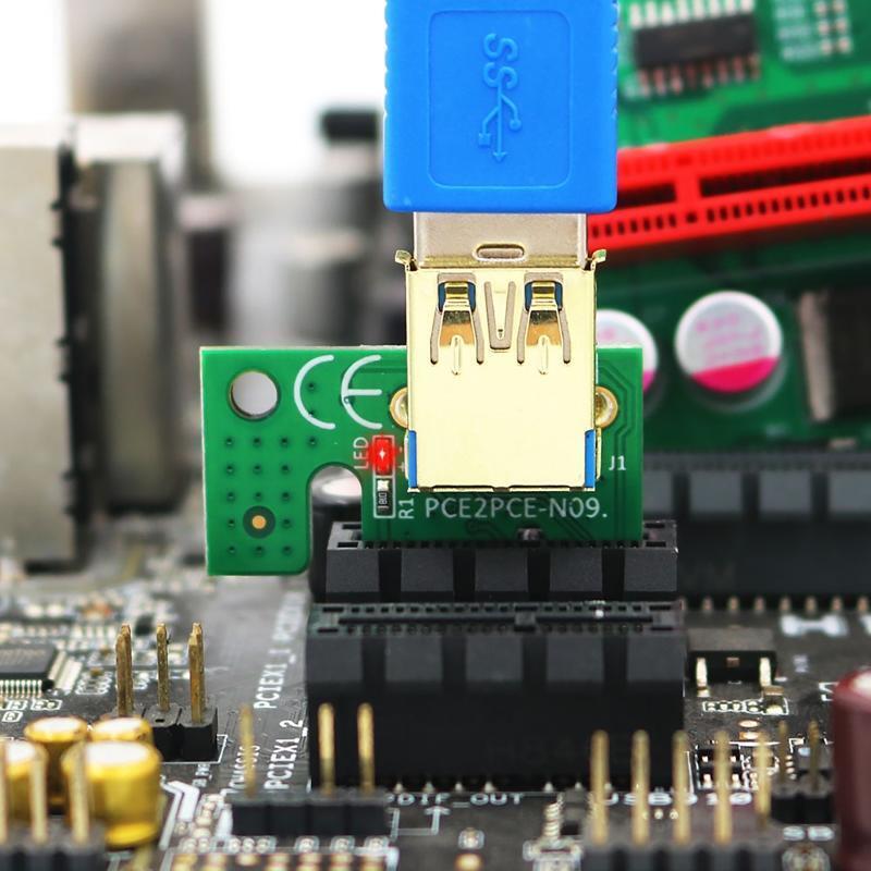 VER010 -X PCI-E Riser Card 1X to16X Riser Adapter LED Light Marquees for Mining