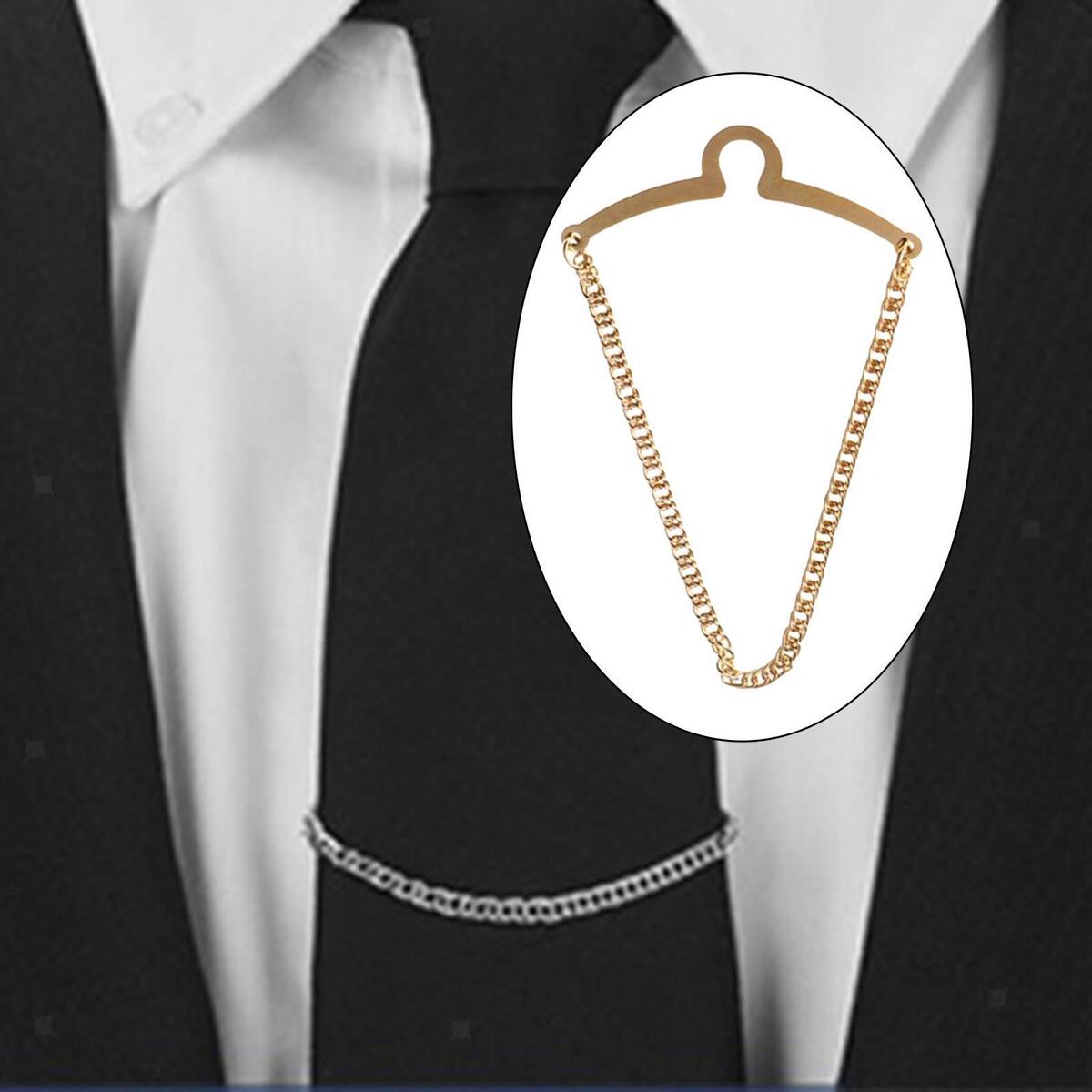 Tie Chain for Men Herringbone Necktie Link Tie Chain Brooch Fashion Tie Clips