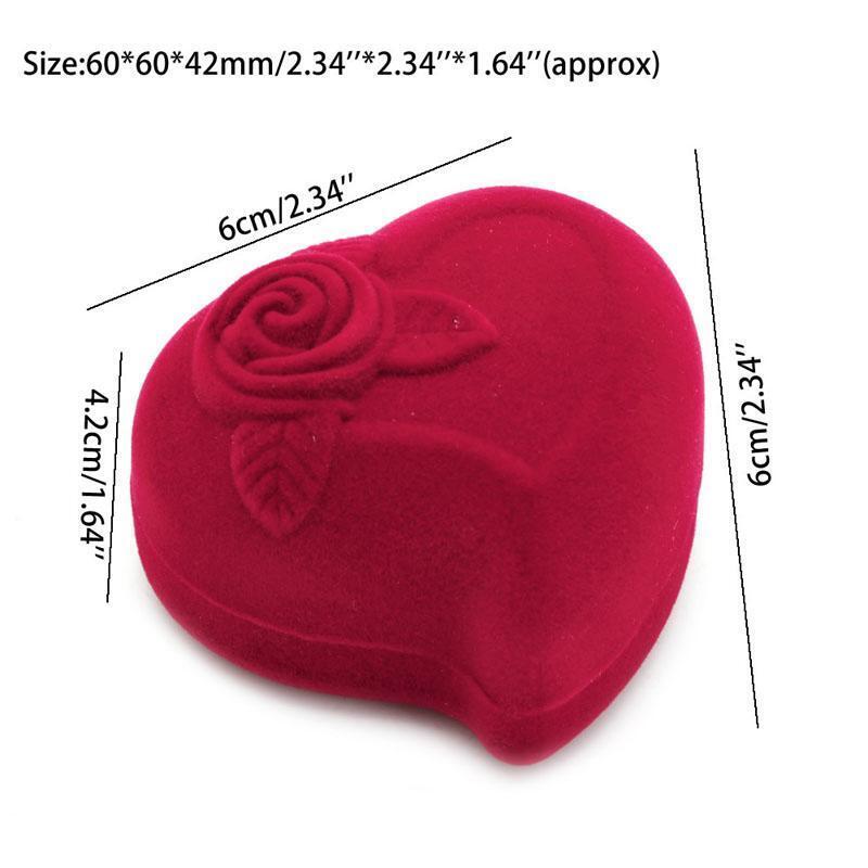 Fashion Double Ring Box Velvet Jewelry Storage Case Rose Flower Heart Shape Gift