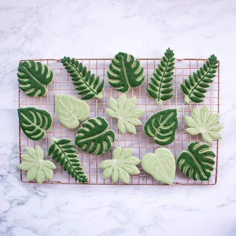 Set of 4 Plastic Cookie Moulds Cookie Cutters Biscuit Stamper Cutters Leaf Shape