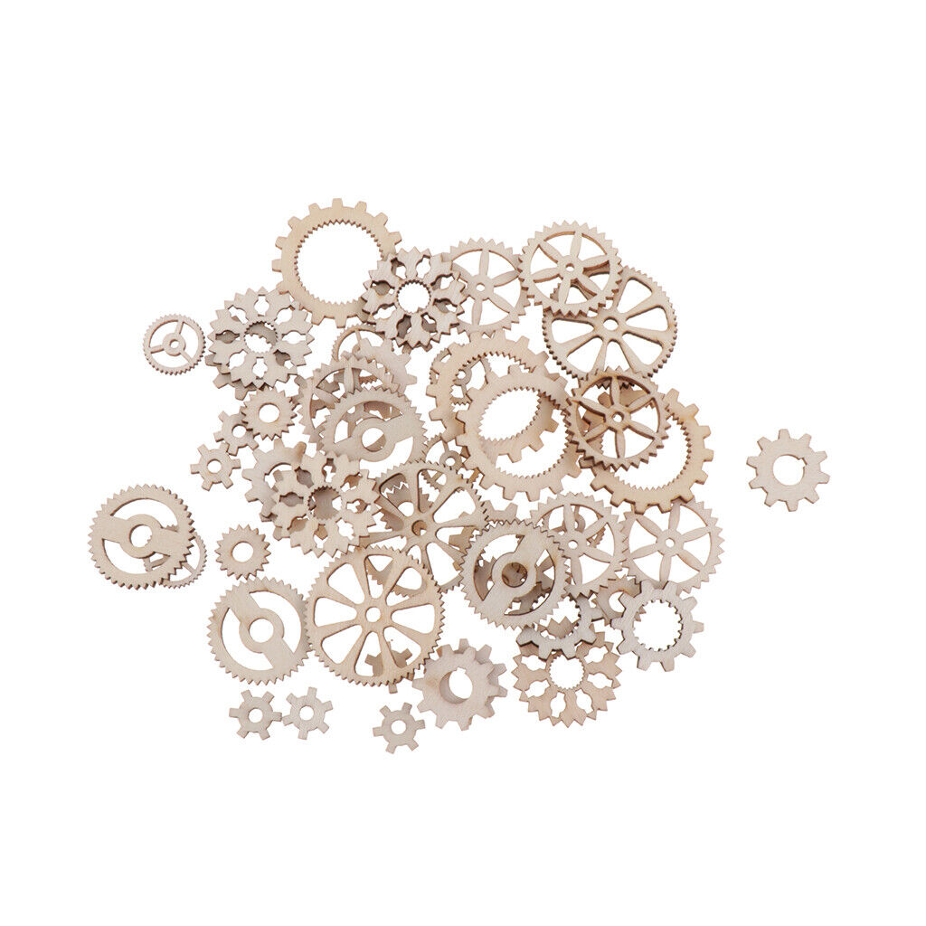 100 Pieces Mixed Size Hollow Gear Unfinished Wooden Pieces Embellishments