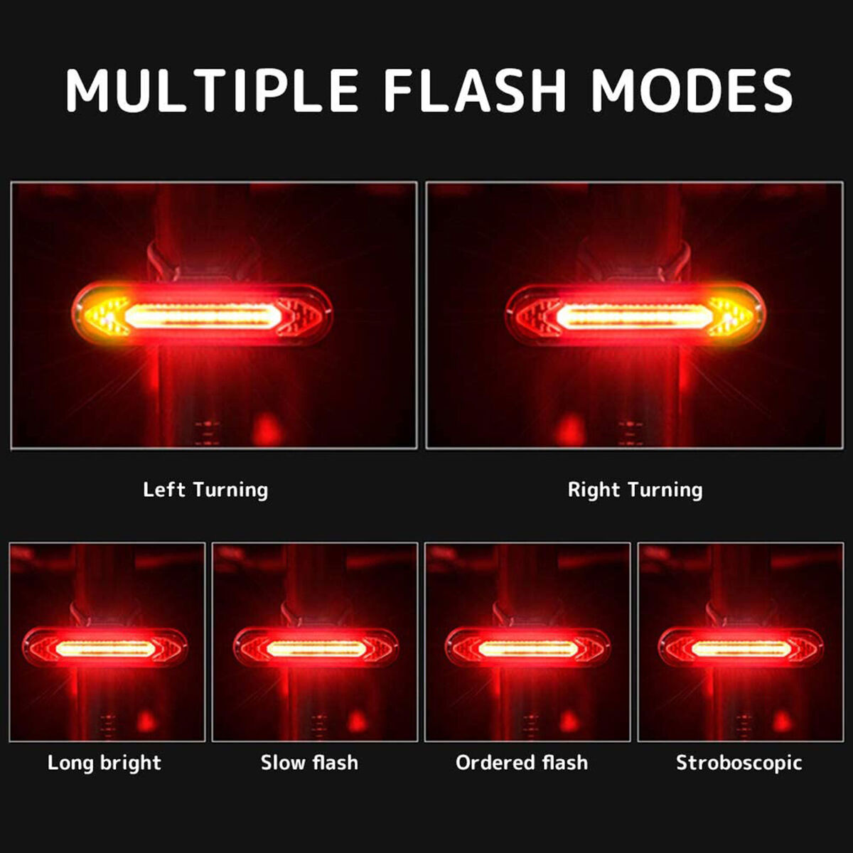 Bicycle Turn Signal Taillight Rechargeable Remote Control Rear Light (Red)