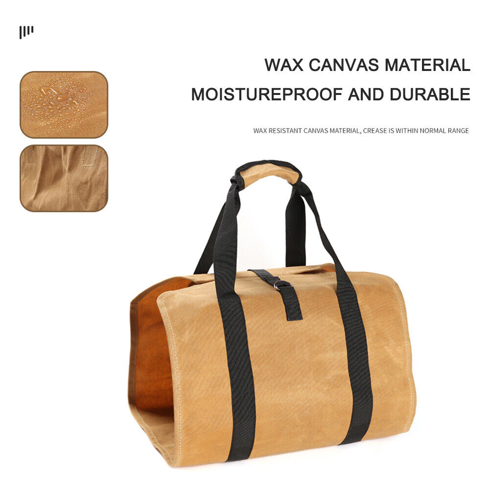 Firewood Storage Bag Wax Canvas Portable Outdoor Camp Logging Carrier Pouch