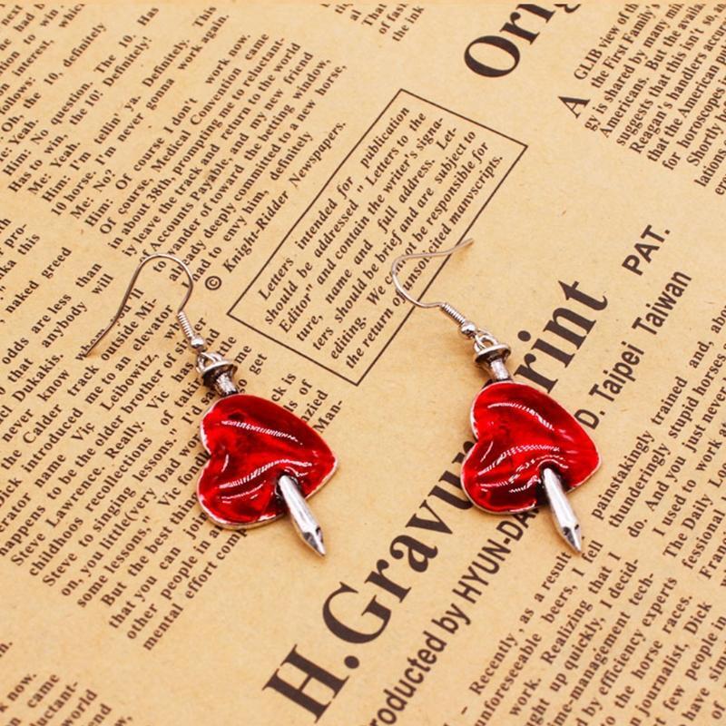 Red Dripping Oil My Heart is Hurt Heart-shaped Weird Earrings Halloween Party