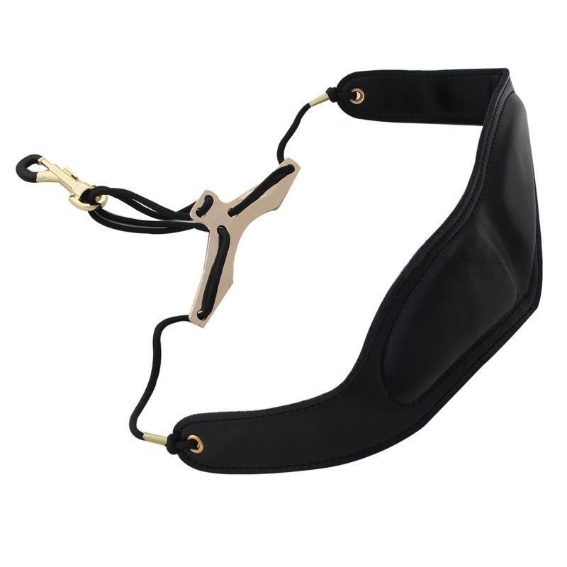 Saxophone PU Leather Neck Strap w/Thick Soft Padded Adjustable Buckle Black Hook