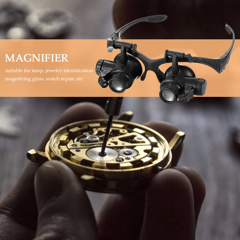 10/15/20/25x Watch Headband Magnifier Glasses with LED Head Jewelry Loupe