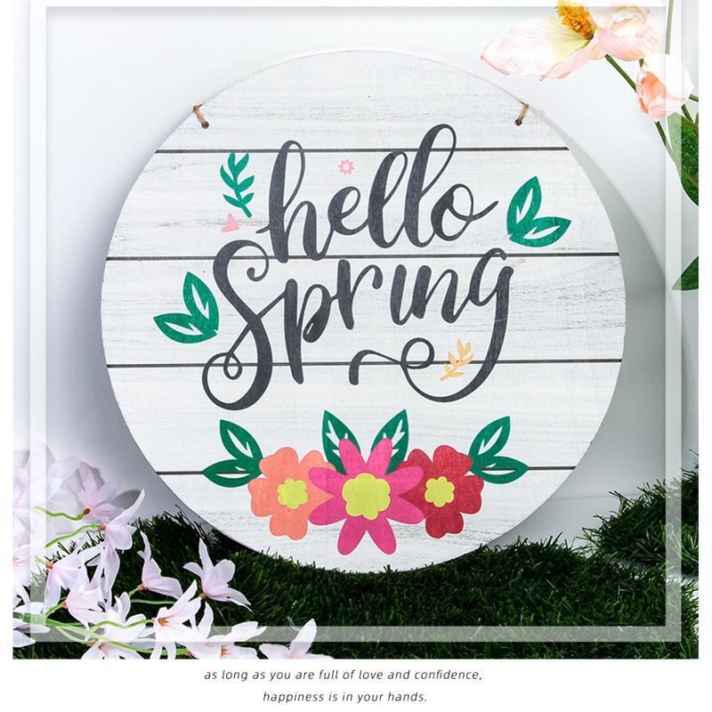 12 Inch Hello Spring Sign Wooden Rustic Front Door Hanger Festival Wall Hanging