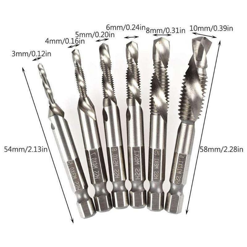 6pcs M3-M10 Screw Tap Drill Bits HSS Taps Countersink Deburr Set Metric Hex