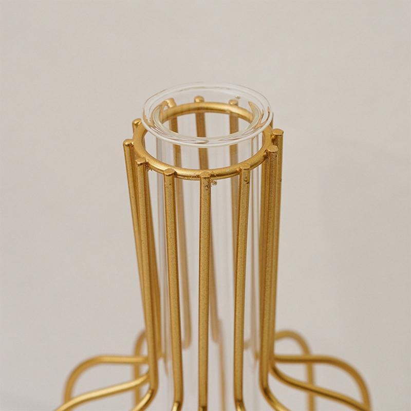 Nordic Style Wrought Iron Flower Pot Glass Tube Vase Hydroponic Plant Flowers