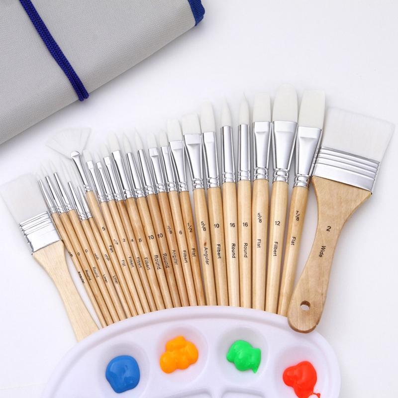 Professional Paintbrush Flat Edge Nylon Paint Brush Portable Artist Painting Kit