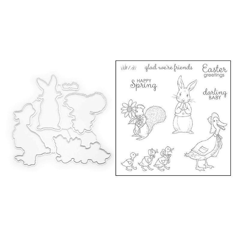 Cute Rabbit Metal Cutting Dies And Clear Stamp Set For DIY Scrapbooking Photo