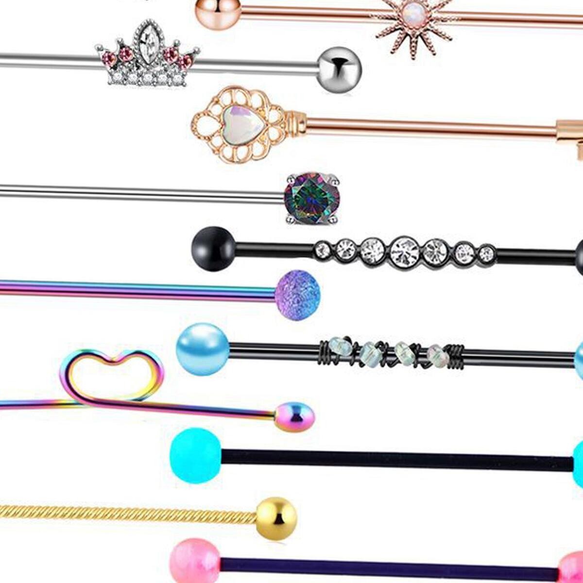 13Pcs 14 Gauge Industrial Barbell Earrings for Women Men Rhinestone 38mm 1&1/2