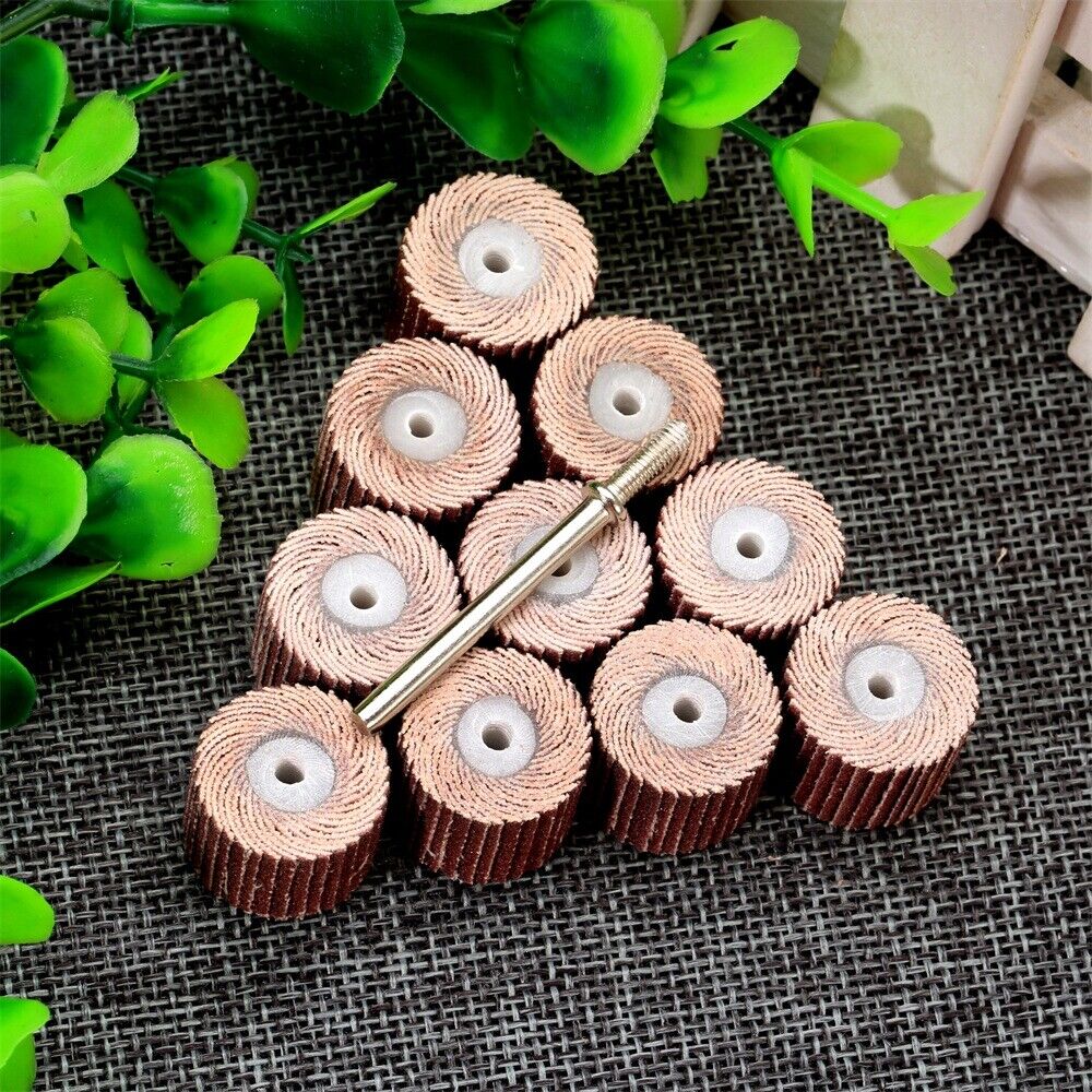 10Pcs 15mm Grinding Buffing Polishing Sandpaper & Mandrel Shank Rotary Tool