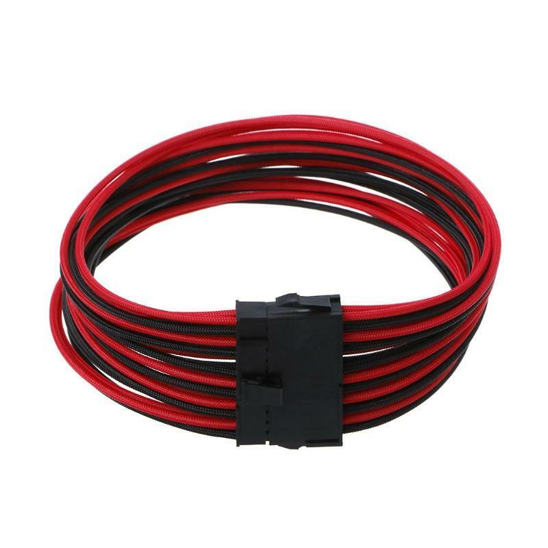 High quality 24Pin ATX EPS PSU Black & Red Single Sleeved Power Extension Cable