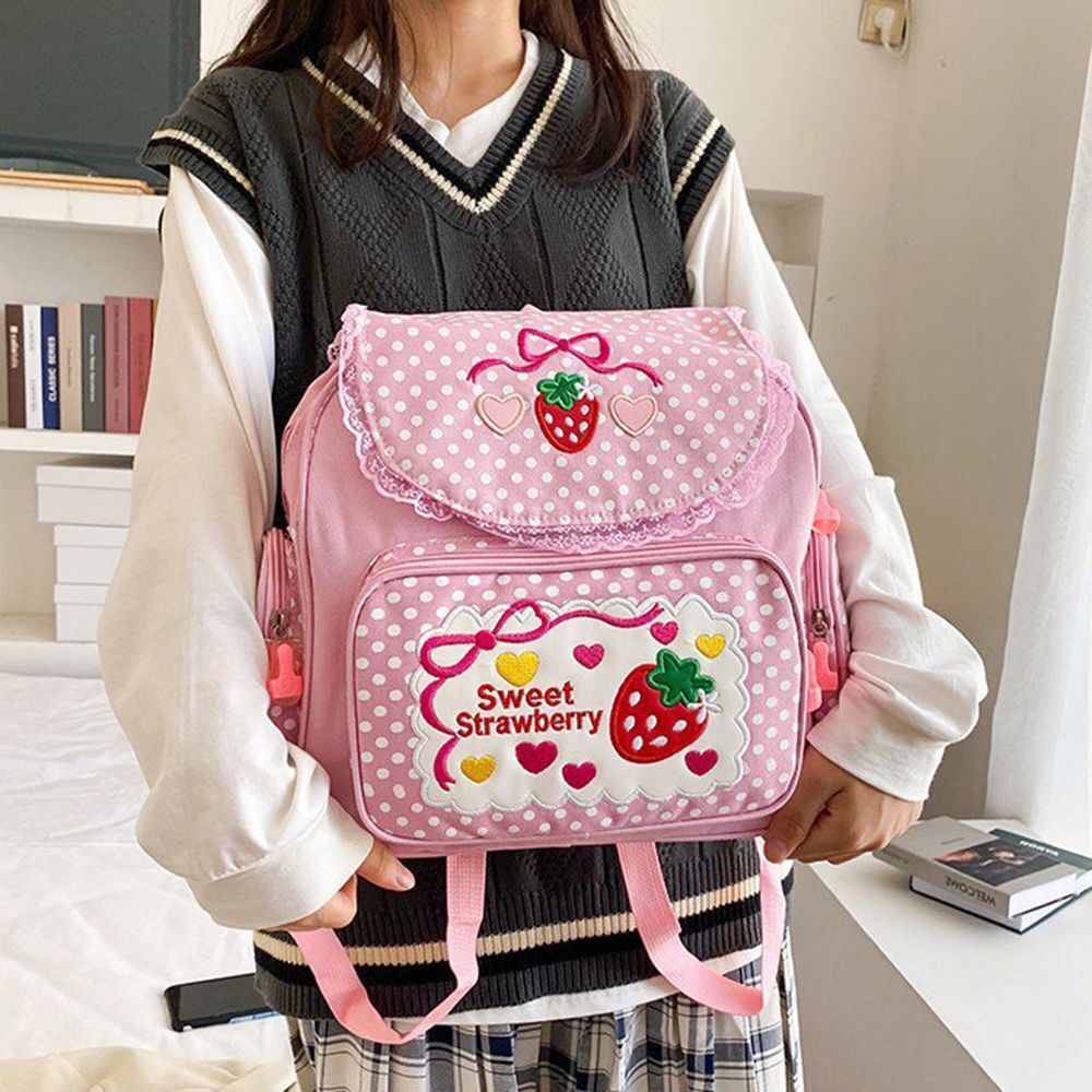 Embroidery Strawberry Children Backpack Schoolbag Women's Bag Student's Bag