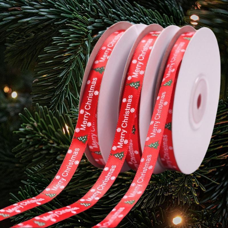 10 Rolls 25 Yards Christmas Tree Snowflake Printing Red Ribbon DIY Xmas Decor