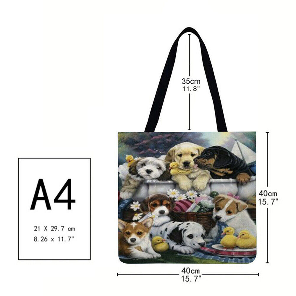 Dogs Printed Shoulder Shopping Bag Casual Large Tote Handbag (40*40cm)