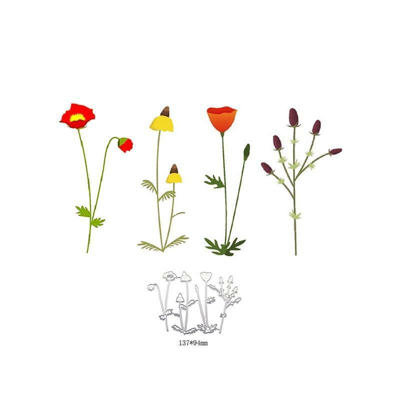 1 Set Blossom Flowerbud Grass Metal Cutting Dies Embossing Stencil DIY Template
