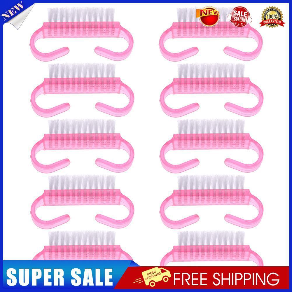 10pcs Nail Cleaning Brushes Pink Plastic Handle Dust Remover Manicure Tools